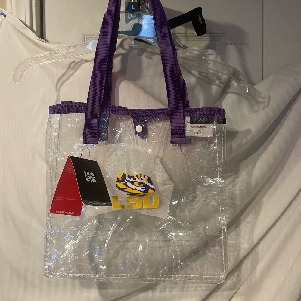 LSU Clear Tote Bag with Purple Handles